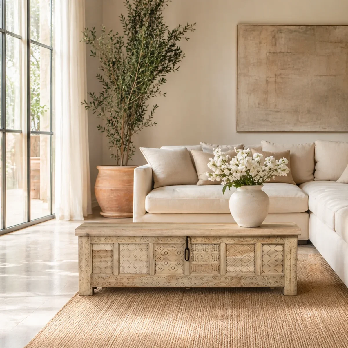 Adhira - Sandgestrahlter Couchtisch aus Mangoholz 150cm – Bild 2